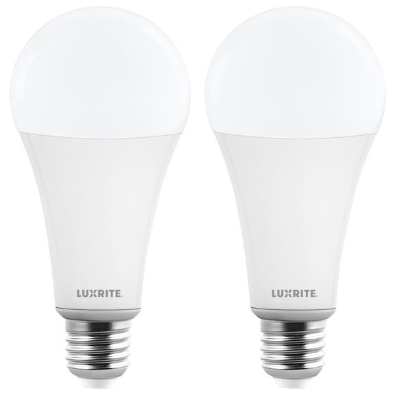 LUXRITE A23 LED Light Bulb, 33W, E26 Base, 4000LM, Dimmable, 3000K Soft White, 240, CRI 80, 120V, Damp Rated UL 2 Pack