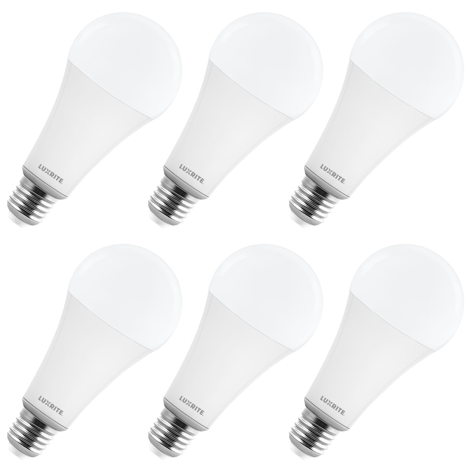LUXRITE A23 LED Light Bulb, 33W, E26 Base, 4000LM, Dimmable, 5000K Bright White, 240, CRI 80 120V, Damp Rated UL 6 Pack