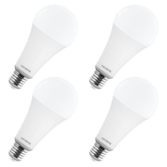 LUXRITE A23 LED Light Bulb, E26 Base, 33W, 4000LM, Dimmable, 3500K Natural White, 240 Beam, CRI80 120V UL Listed 4 Pack