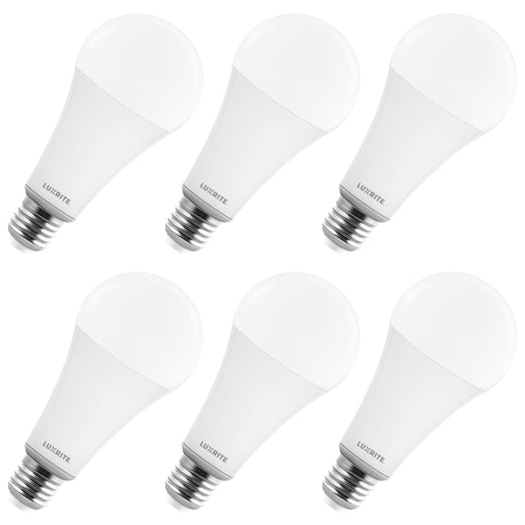 LUXRITE A23 LED Light Bulb, E26 Base, 33W, 4000LM, Dimmable, 4000K Cool White, 240 Beam, CRI80, 120V, UL Listed 6 Pack