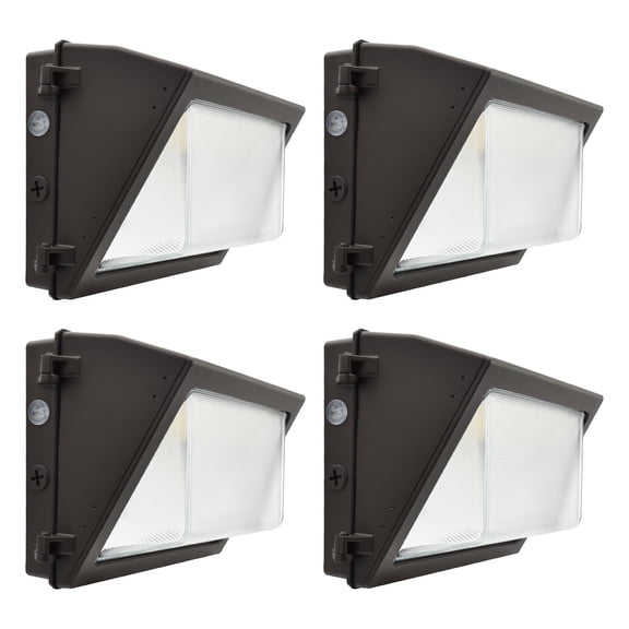 LUXRITE LED Wall Pack Light, 30/45/60W, 3CCT 3000K-5000K, 4680/6885/9000LM, Dusk to Dawn Photocell Sensor, IP65 Waterproof, Dimmable, LED Security Wall Lights, UL Listed & DLC Premium 4 Pack