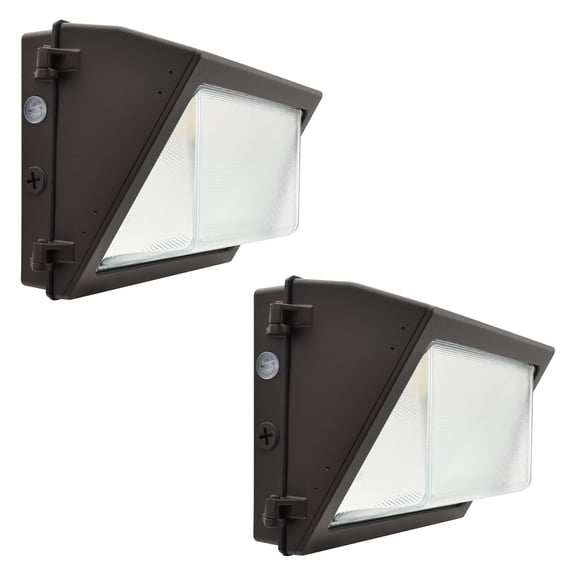 LUXRITE LED Wall Pack Light, 80/100/120W, 3CCT 3000K-5000K, 12480/15300/18000LM, Dusk to Dawn Photocell Sensor, IP65 Waterproof, Dimmable, LED Security Wall Lights, UL Listed & DLC Premium 2 Pack
