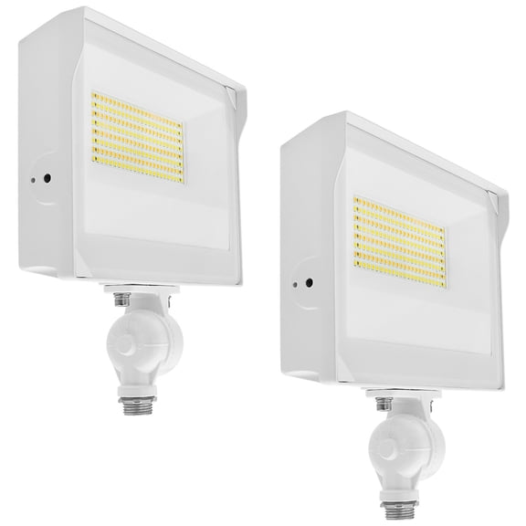 LUXRITE Universal LED Flood Light, Knuckle Mount, IP65, 3CCT, 35/50/60W, Up to 8760LM, Dimmable, Photocell Sensor 2 Pack