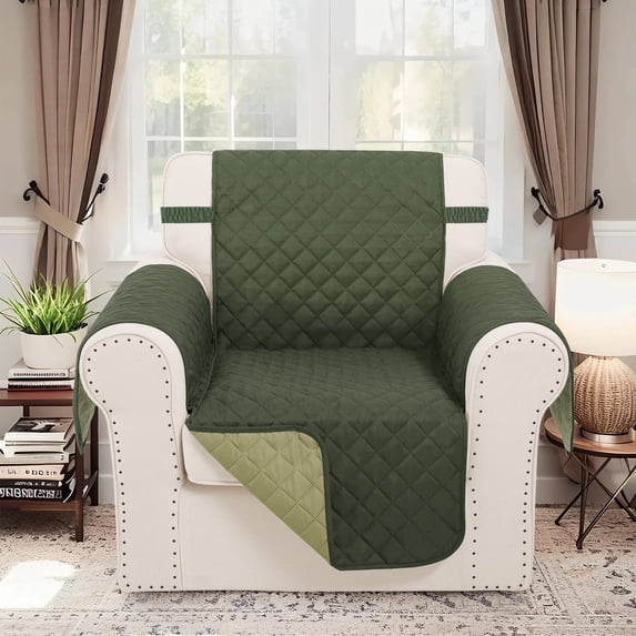 LUXSHARE HOME Reversible Chair Cover for Pet Friendly Machine Washable Water Repellent Furniture Protector with Elastic Straps & Foam Rods, Chair Size, Huntergreen/Sage