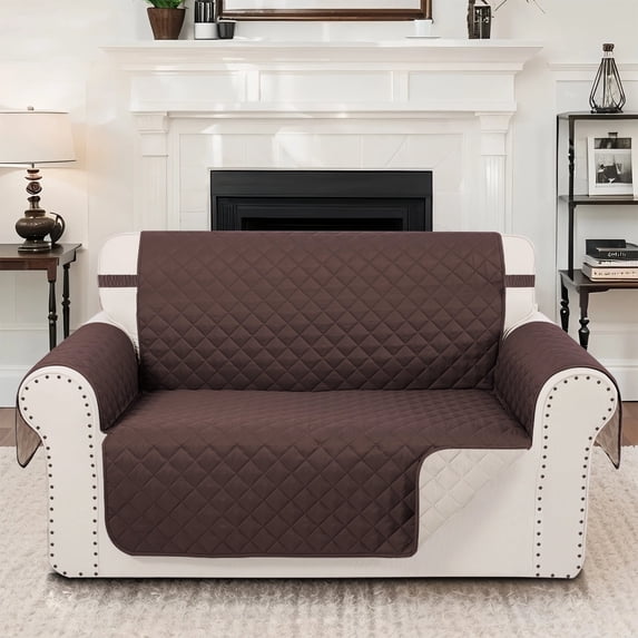 LUXSHARE HOME Reversible Loveseat Cover for Pet Friendly Machine Washable Water Repellent Furniture Protector with Elastic Straps & Foam Rods, 2-Seat Size, Chocolate/Beige