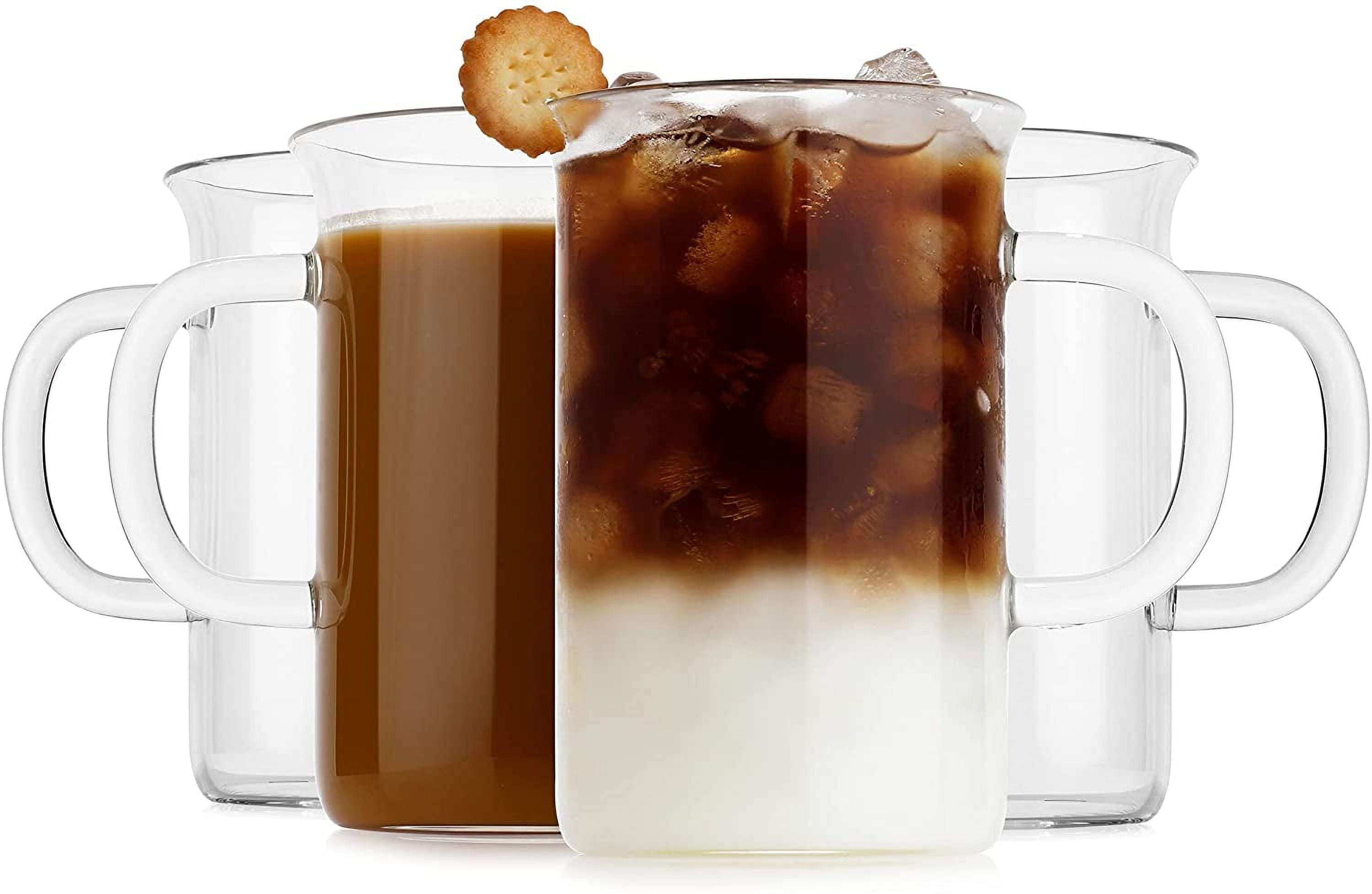 LUXU Glass Coffee Tea Cups(Set of 4)13 oz,Clear Glass Mugs,Tall