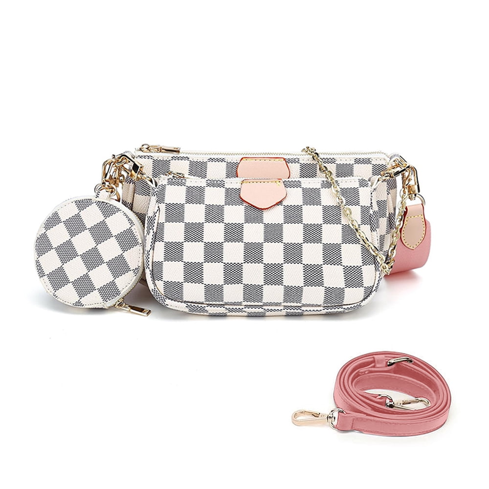 LUXUR 3-in-1 Checkered Crossbody Bag For Women's-PU Vegan Leather Cross  Body Bag-Fashion Checkered Shoulder Satchel Handbag with Coin Purse White