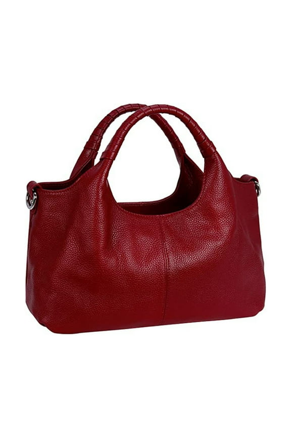 Ladies Genuine Leather Top Handle Handbag Women Classic Satchel Crossbody Bags Purse Daily Portable Detachable Tote Red