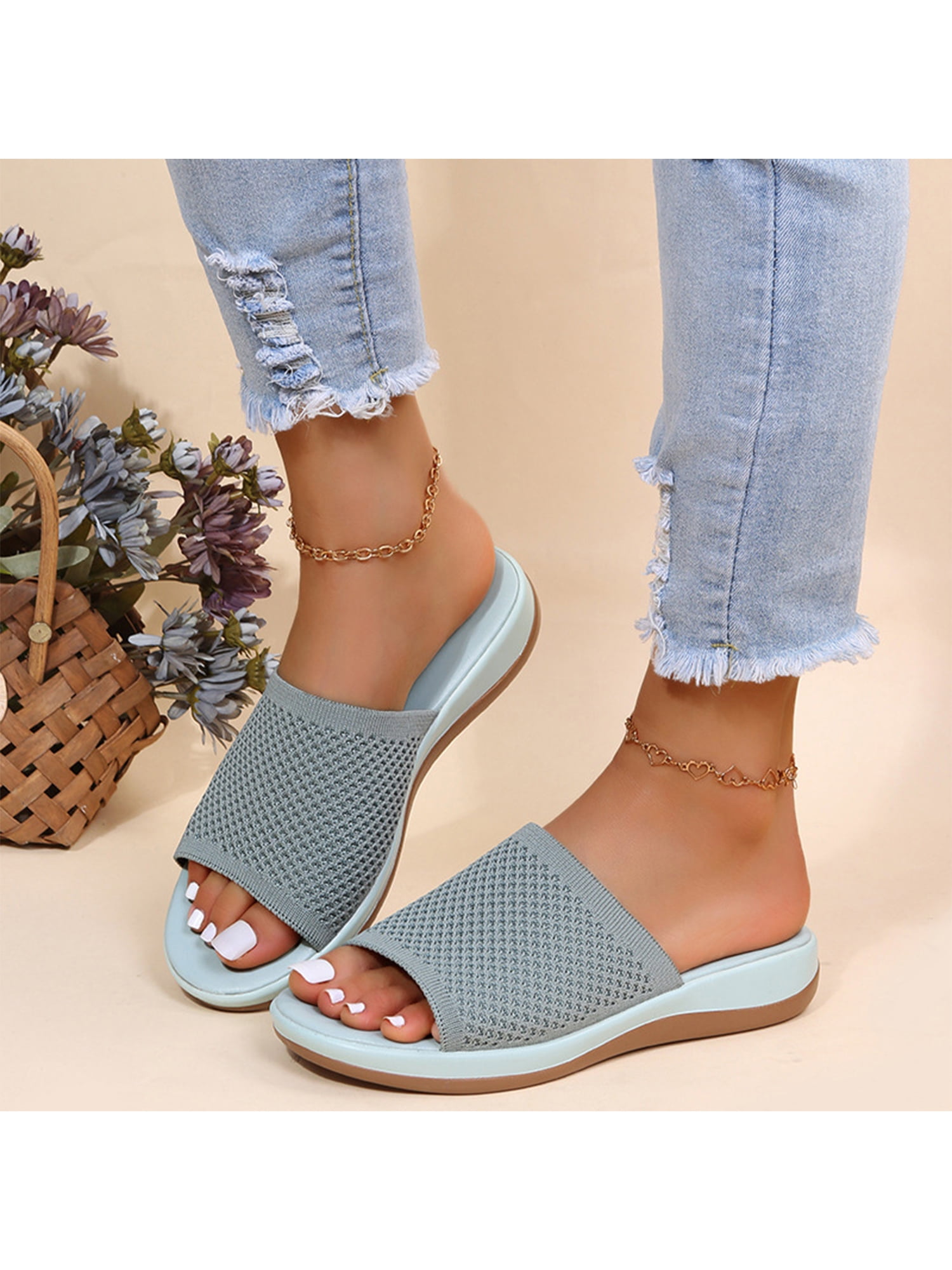 LUXUR Wide Width Sandals Womens Fashion Orthotic Slides Ladies