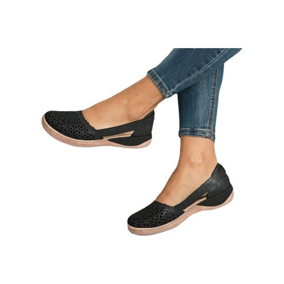 LUXUR Women Flat Shoes Slip on Round Toe Breathable Wide Width Comfy Loafer Shoes Size 9