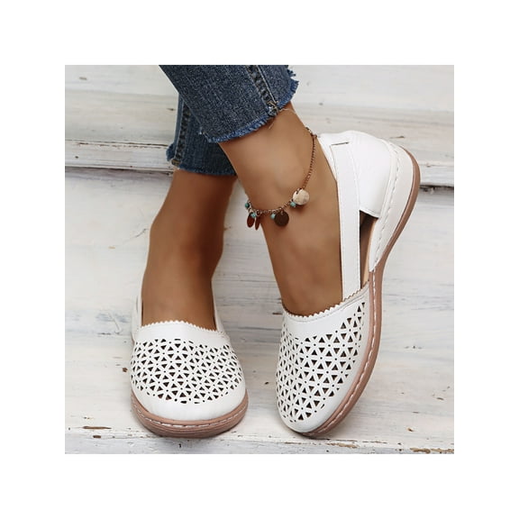 LUXUR Women Flat Shoes Slip on Round Toe Breathable Wide Width Comfy Loafer Shoes Size 9