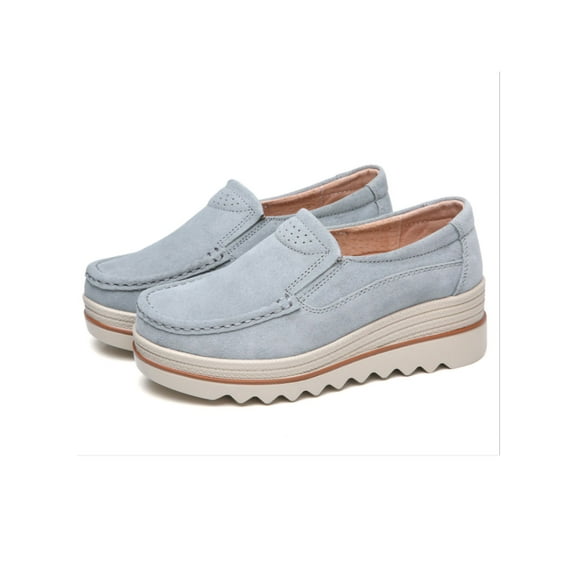 LUXUR Women Shoes Flat Slip On Loafers Casual Sneakers Memory Foam Insoles Wedge Platform Round Toe Suede Gray 9