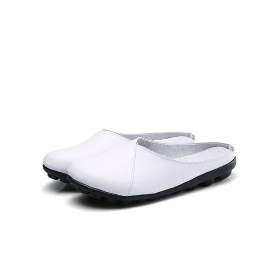 LUXUR Women's Slip-on Mules Backless Loafer Leather Moccasins Casual Flats Shoes