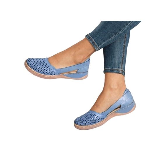LUXUR Womens Slip on Shoes PU Loafers Breathable Walking Casual Shoes Blue Size 6.5