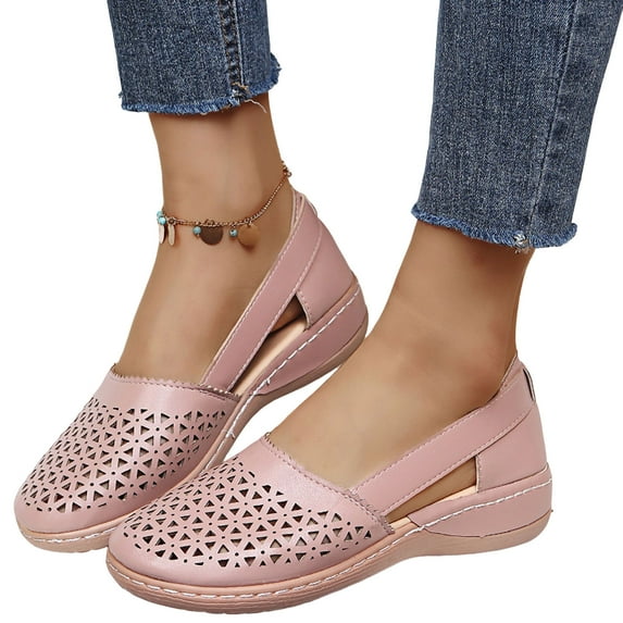 LUXUR Womens Slip on Shoes PU Loafers Breathable Walking Casual Shoes Light Pink Size 7.5