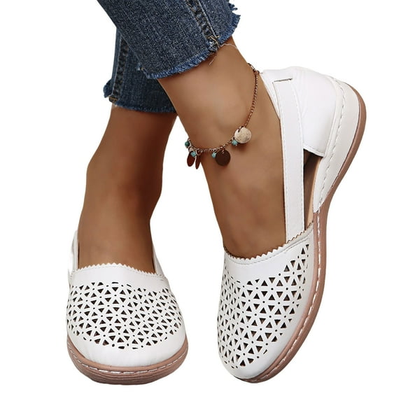 LUXUR Womens Slip on Shoes PU Loafers Breathable Walking Casual Shoes White Size 4.5