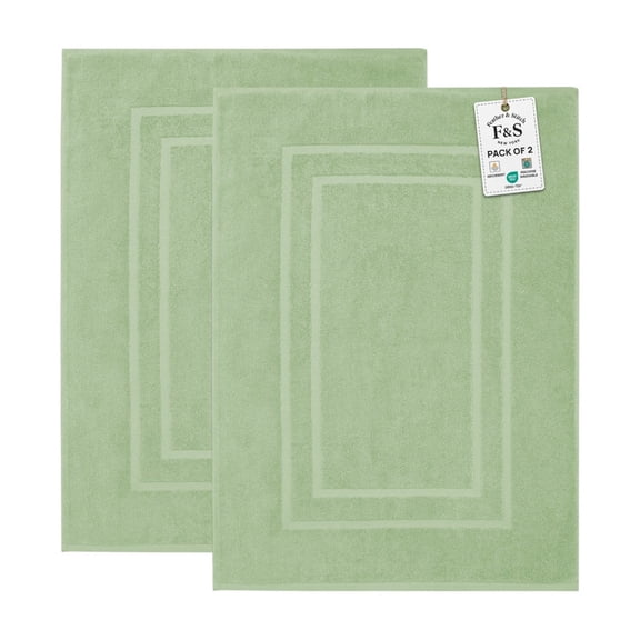 Feather and Stitch New York Modern Solid Print Pastel Green 100% Premium Ring-Spun Long-Staple Cotton Bath Mats, 30" x 21", Fade Resistant (2 Count)