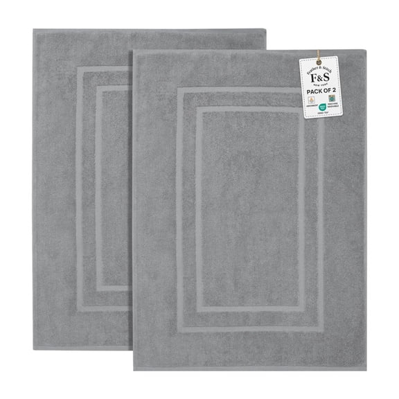 Feather and Stitch New York Modern Solid Print Dark Grey 100% Premium Ring-Spun Long-Staple Cotton Bath Mats, 30" x 21", Fade Resistant (2 Count)