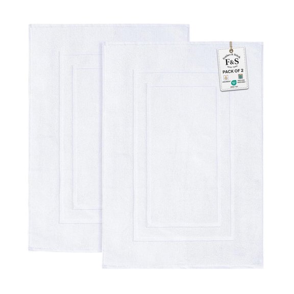 Feather and Stitch New York Modern Solid Print White100% Premium Ring-Spun Long-Staple Cotton Bath Mats, 30" x 21", Fade Resistant (2 Count)