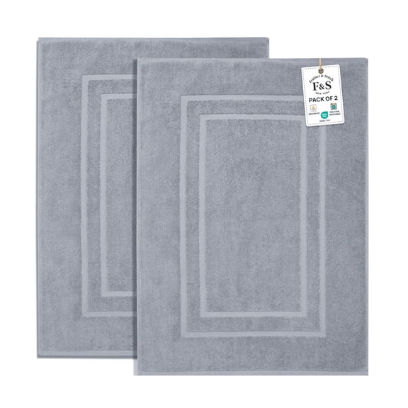 Feather and Stitch New York Modern Solid Print Grey 100% Premium Ring-Spun Long-Staple Cotton Bath Mats, 30" x 21", Fade Resistant (2 Count)