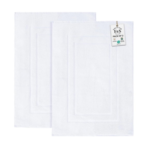 Feather and Stitch New York Modern Solid Print White100% Premium Ring-Spun Long-Staple Cotton Bath Mats, 30" x 21", Fade Resistant (2 Count)