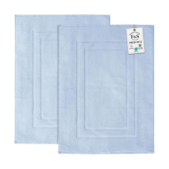 Feather and Stitch New York Modern Solid Print Sky Blue100% Premium Ring-Spun Long-Staple Cotton Bath Mats, 30" x 21", Fade Resistant (2 Count)