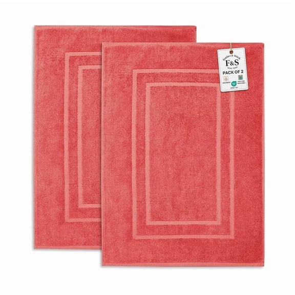 Feather and Stitch New York Modern Solid Print Coral 100% Premium Ring-Spun Long-Staple Cotton Bath Mats, 30" x 21", Fade Resistant (2 Count)