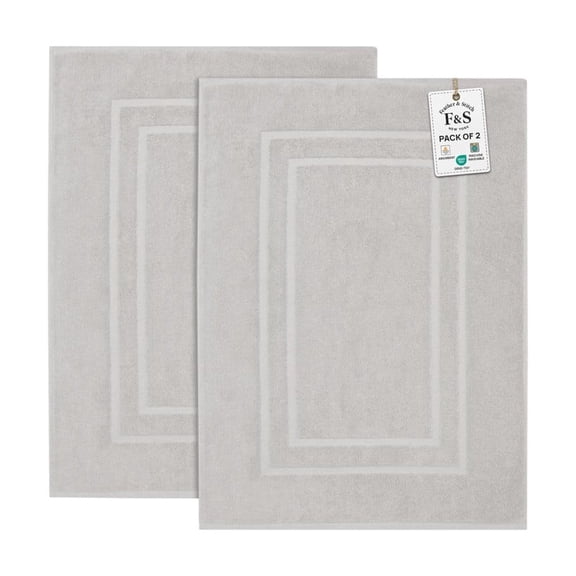 Feather and Stitch New York Modern Solid Print Silver 100% Premium Ring-Spun Long-Staple Cotton Bath Mats, 30" x 21", Fade Resistant (2 Count)