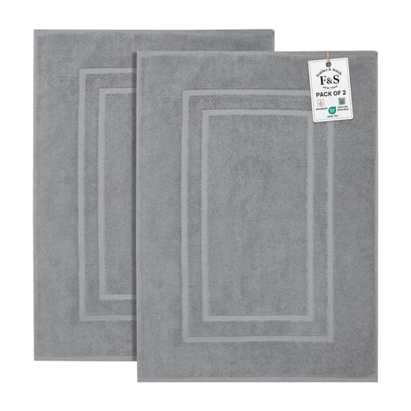 Feather and Stitch New York Modern Solid Print Dark Grey 100% Premium Ring-Spun Long-Staple Cotton Bath Mats, 30" x 21", Fade Resistant (2 Count)