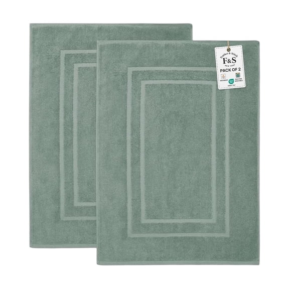 Feather and Stitch New York Modern Solid Print Granite Green 100% Premium Ring-Spun Long-Staple Cotton Bath Mats, 30" x 21", Fade Resistant (2 Count)