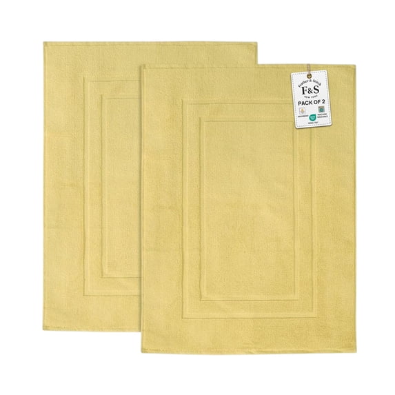 Feather and Stitch New York Modern Solid Print Yellow 100% Premium Ring-Spun Long-Staple Cotton Bath Mats, 30" x 21", Fade Resistant (2 Count)