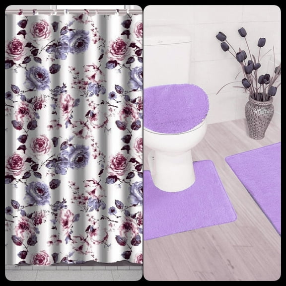 LUXURY DCOR HINATA 16PC BATHROOM SET MULTICOLOR DESIGN STYLE INCLUDES 1 FABRIC SHOWER CURTAIN 72"X 72" 12 COVERED HOOKS 1 BATH MAT 18"X 30" 1 CONTOUR MAT 18"X 18" 1 LID COVER 18"X 18"