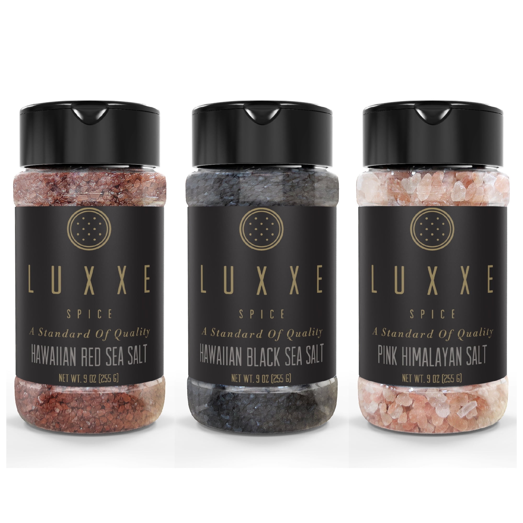 LUXXE Spice Sea Salt Trio with Black Hawaiian, Red Hawaiian & Pink Himalayan, 27 oz