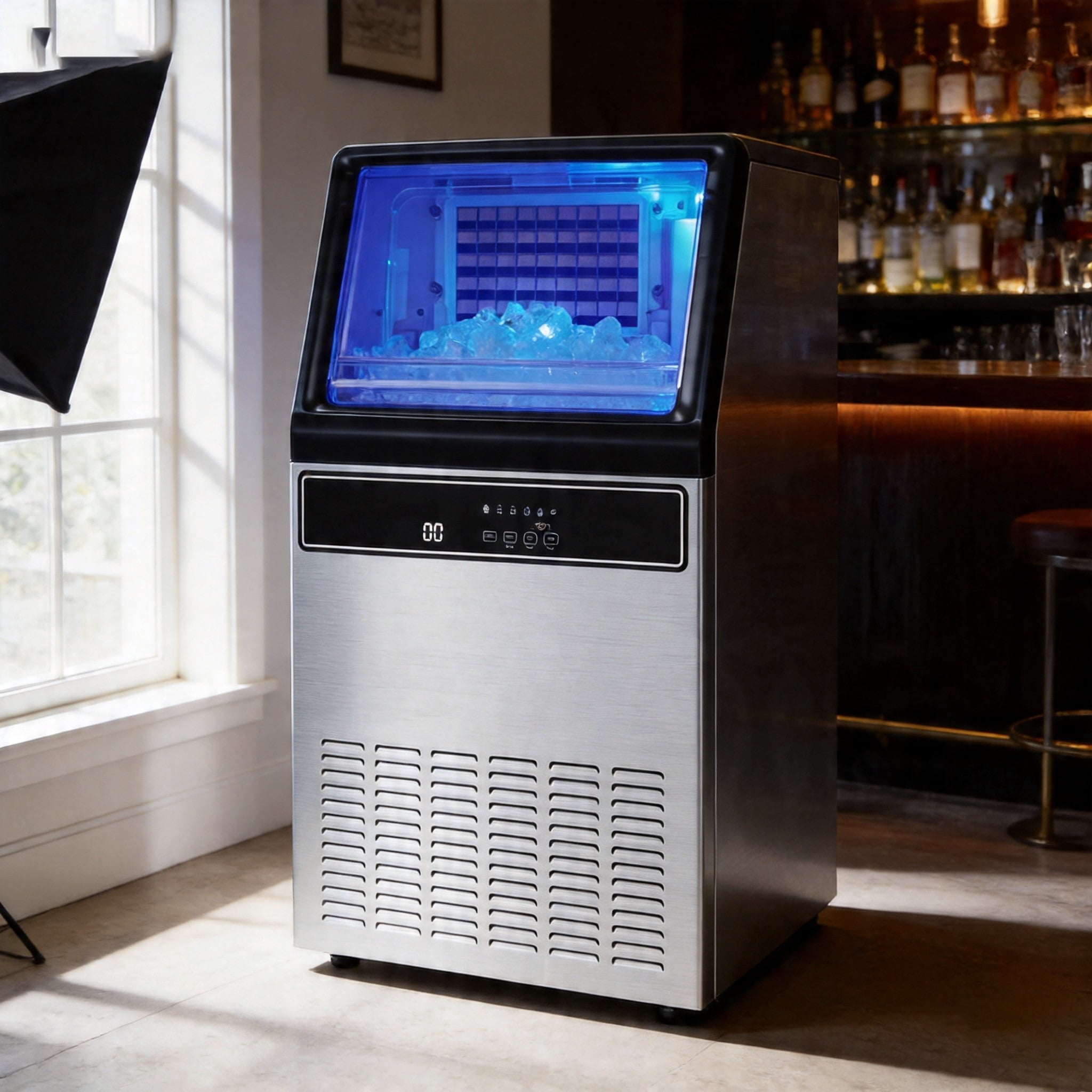 LUYUN Commercial Ice Maker 130LBS/Day Under Counter Stainless Steel