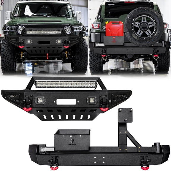 LUYWTE For 2007-2014 FJ cruiser Steel Front and Rear Bumper W/Winch Plate&Spare Tire Carrier&LED LightsBlack Texture