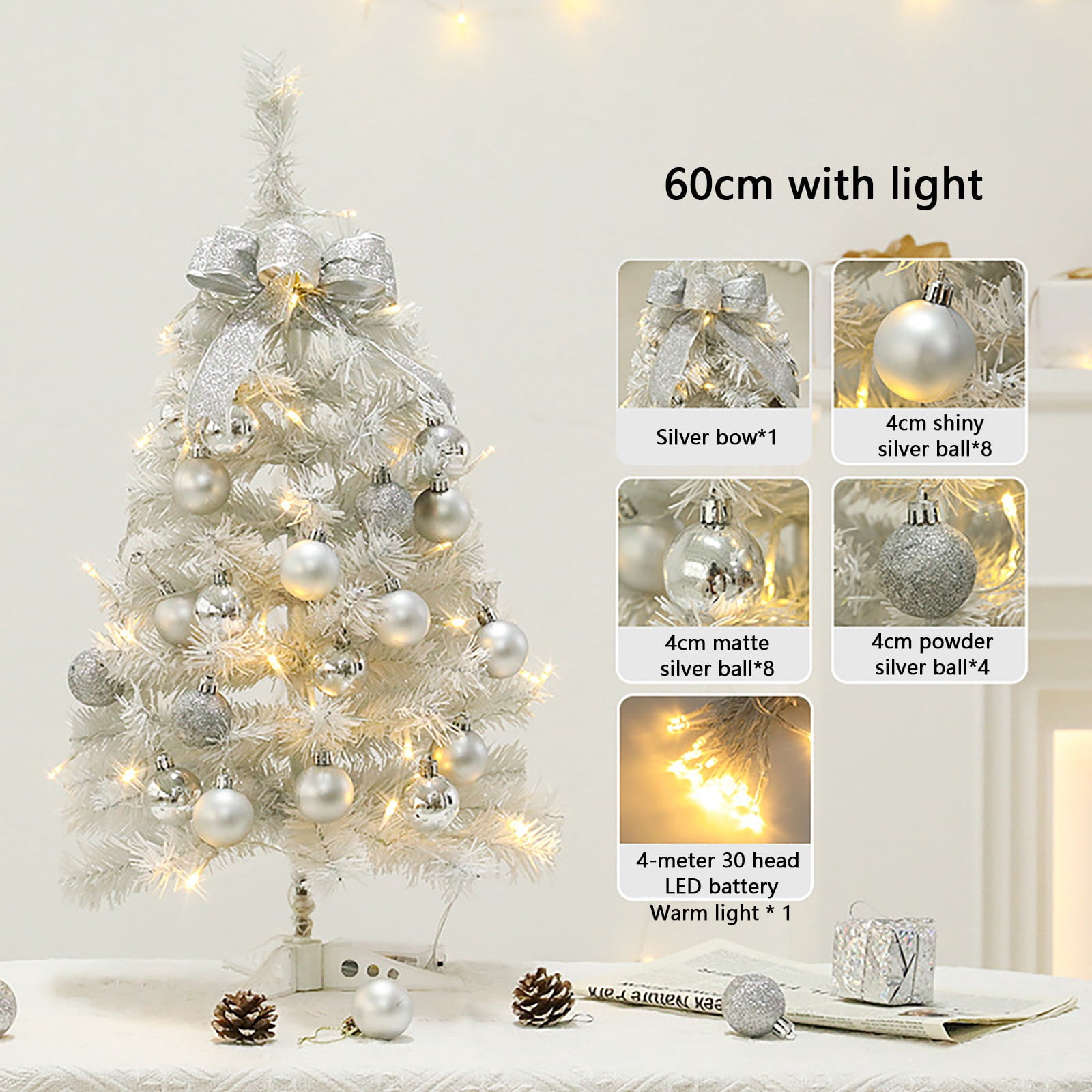 Fake Table Top Tree LUZBLSM 23.62 Inch Flocked Snow-Dusted Tabletop Artificial Christmas ...