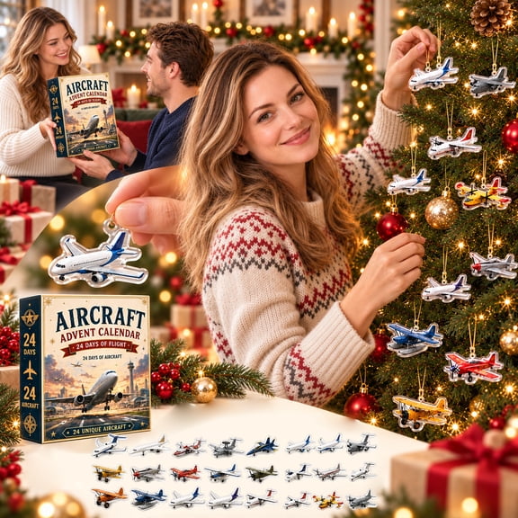 LUZBLSM 24 Pcs Airplane Advent Calendar, 2D Flat Acrylic Aircraft Countdown Calendar Blind Box, Aviation Plane Figurines Xmas Tree Decor Holiday Gifts for Kids Pilots