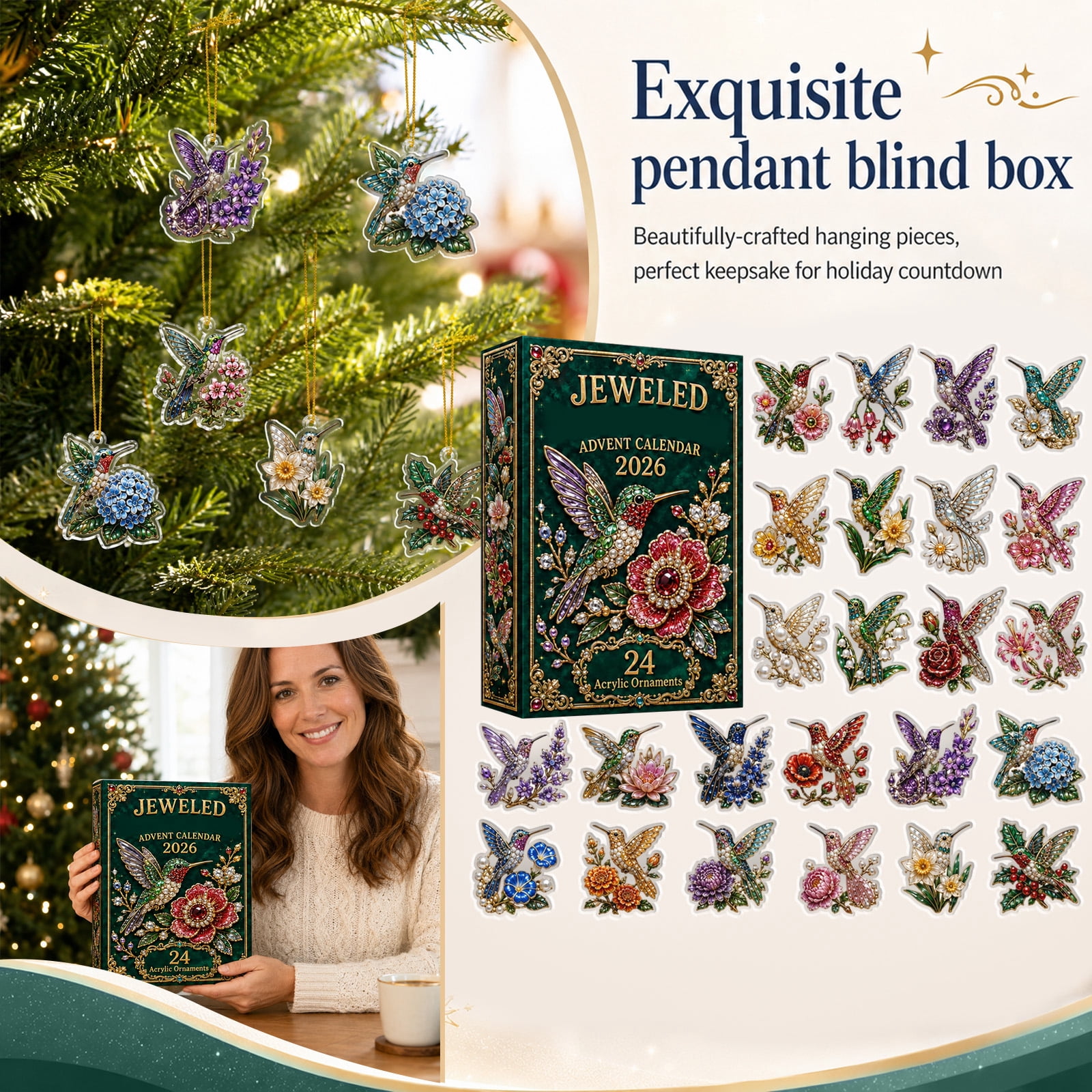LUZBLSM 24 Pcs Jeweled Hummingbird Advent Calendar 2026, 2D Acrylic ...