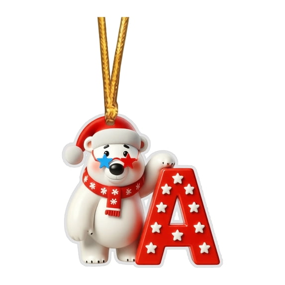 LUZBLSM 3.15 Inch Letter A Christmas Ornament, Polar Bear Double-Sided ...