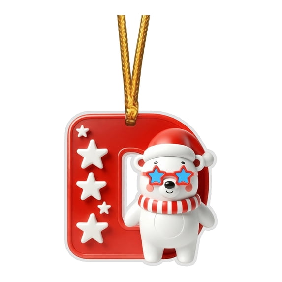 LUZBLSM 3.15 Inch Letter D Christmas Ornament, Polar Bear Double-Sided ...