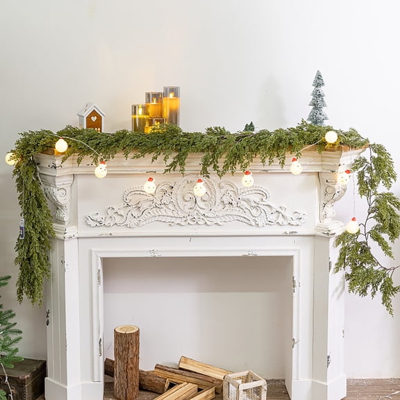 LUZBLSM 6ft Artificial Cedar Garland, Real Touch Faux Cypress Pine Needles Vine, Winter Greenery Garland for Christmas Fireplace Mantel Stair Railing Holiday Home Decor