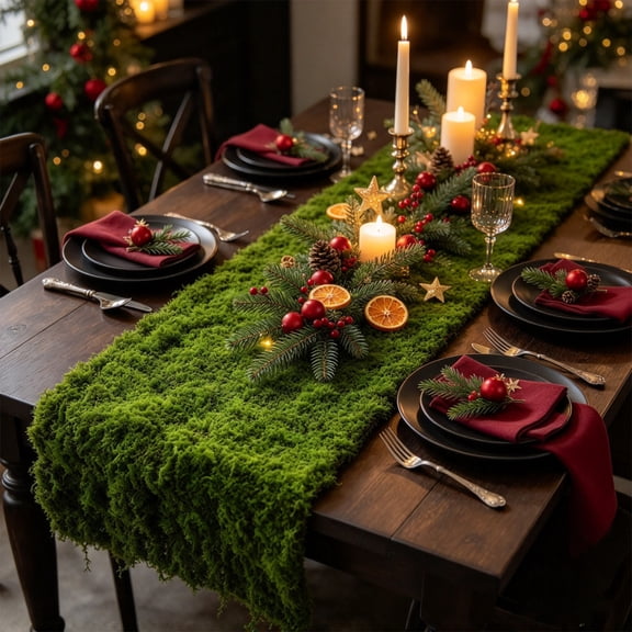 LUZBLSM Artificial Moss Table Runner 7.8×39.4 inch, Faux Reindeer Moss Table Decor, Imitation Moss Grass Mat for Christmas Scene Layout, Floral Arrangement, Pot Cover & Landscape Decor