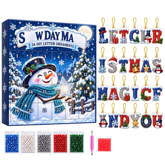 LUZBLSM Christmas Magic Letters Advent Calendar 2026, 24 Days of Christmas Countdown Calendar with 24Pcs Diamond Letter Charms 2D Acrylic Hanging Ornaments, Xmas Gift for Kids Adults