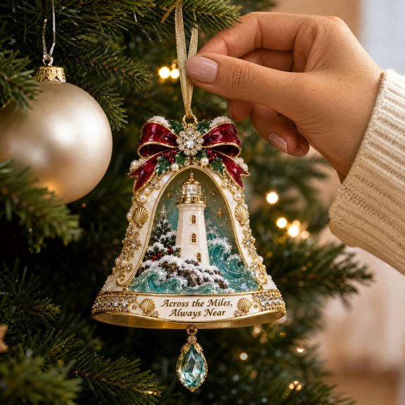 LUZBLSM Coastal Lighthouse Bell Christmas Ornament, 1.46 Inch Ocean Wave Bell Hanging Pendant, Seashell Xmas Tree Decoration