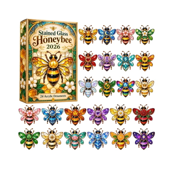 LUZBLSM Honeybee Advent Calendar 2026, 24 Days Christmas Countdown Calendar with 24Pcs Stained Glass Style 2D Acrylic Hanging Ornaments, Xmas Gift for Bee Lovers Kids Adults