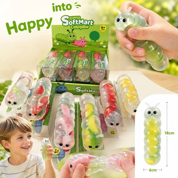LUZBLSM Long Caterpillar Sensory Toy, Soft Rubber Stretchy Squishy Fidget, Worm Shape Stress Relief Toy, Random Color, for Desk Calm and Daily Leisure