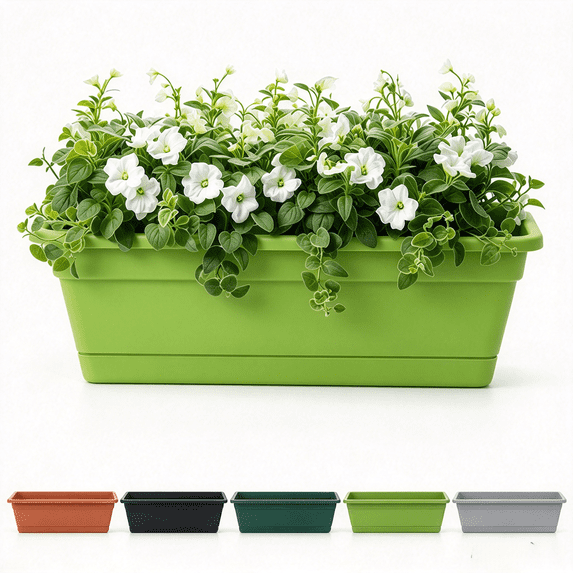 LUZBLSM Mint Green Rectangular Plastic Window Box Planter, 14in Long ...