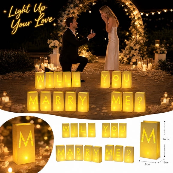 LUZBLSM WILL YOU MARRY ME Light Bag Set 10.24 Inch, Paper LED Luminaire Bags for Engagement Proposal Wedding Party Decor, for Bedroom Living Room Party Home Holiday Decor