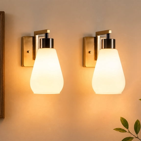 LUZIXIBO Bathroom Wall Sconce Set of 2, Modern Gold Sconces with Frosted White Glass, Vanity Lighting Fixture for Bedroom, Living Room, Decor