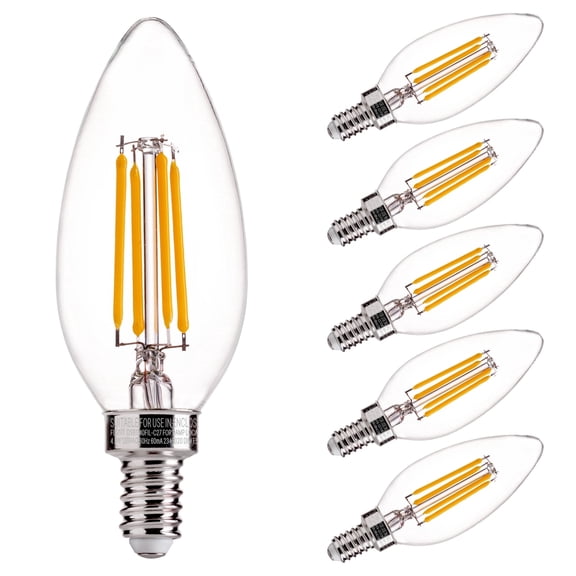 LUZIXIBO LED Light Bulb, 4.5 Watts (60W Equivalent) B10 Candelabra Bulbs, Dimmable, 2700K Soft White, E12 Base, 6 Pack